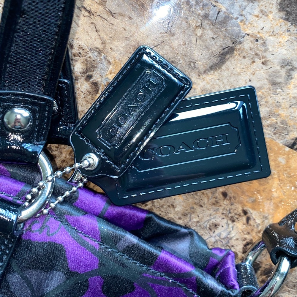 Coach Purple Camo Nylon Tote with Black Leather Trim - Picture 4 of 10